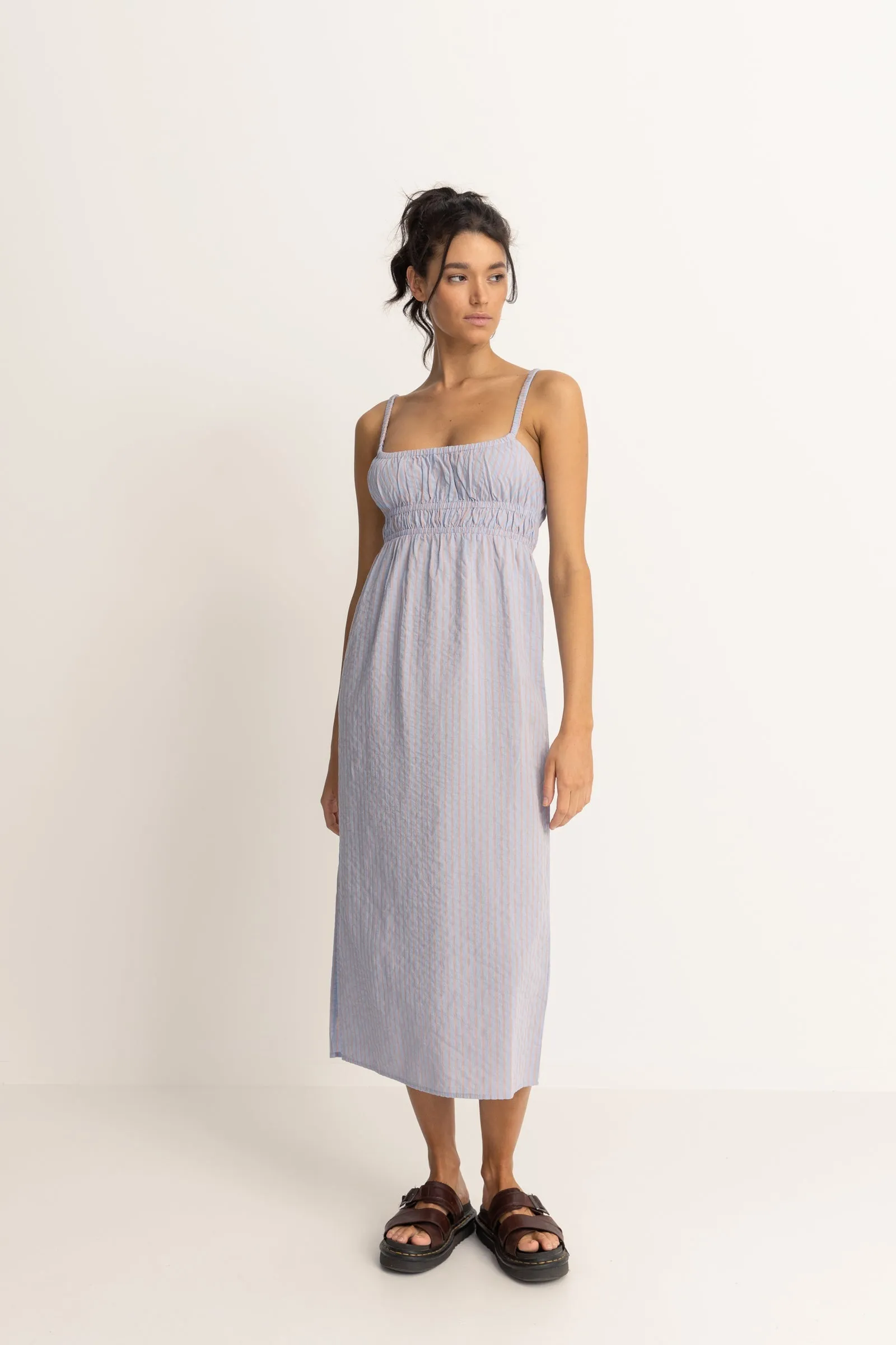 Soft Blue Babydoll Midi Dress in Paradiso