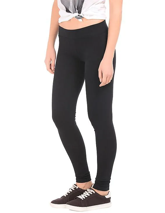 Solid Cotton Spandex Leggings