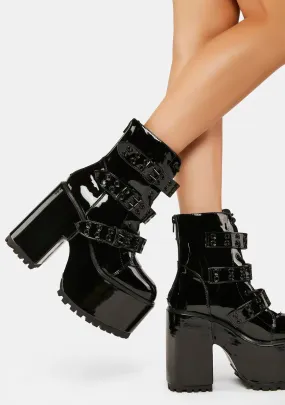 Strapped Platform Boots with Blackout Smash Design