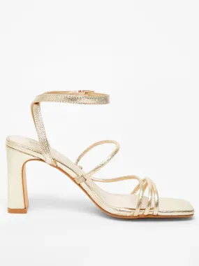 Strappy Heeled Sandals in Gold Faux Leather by Quiz