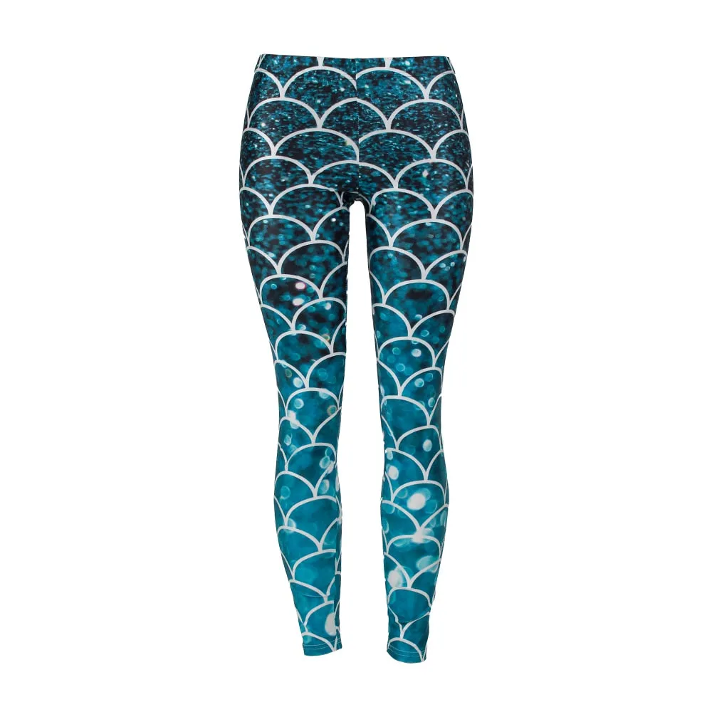 Summer Mermaid Glitter Leggings | Digital Print | High Waist Leggings | Workout Pants