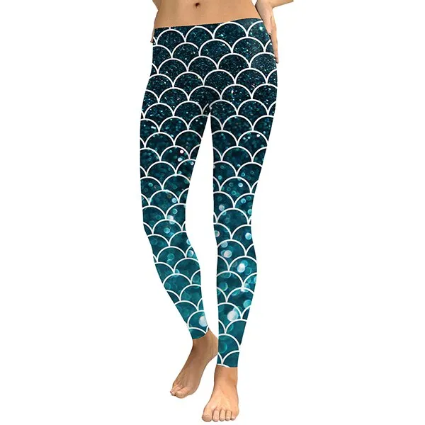 Summer Mermaid Glitter Leggings | Digital Print | High Waist Leggings | Workout Pants