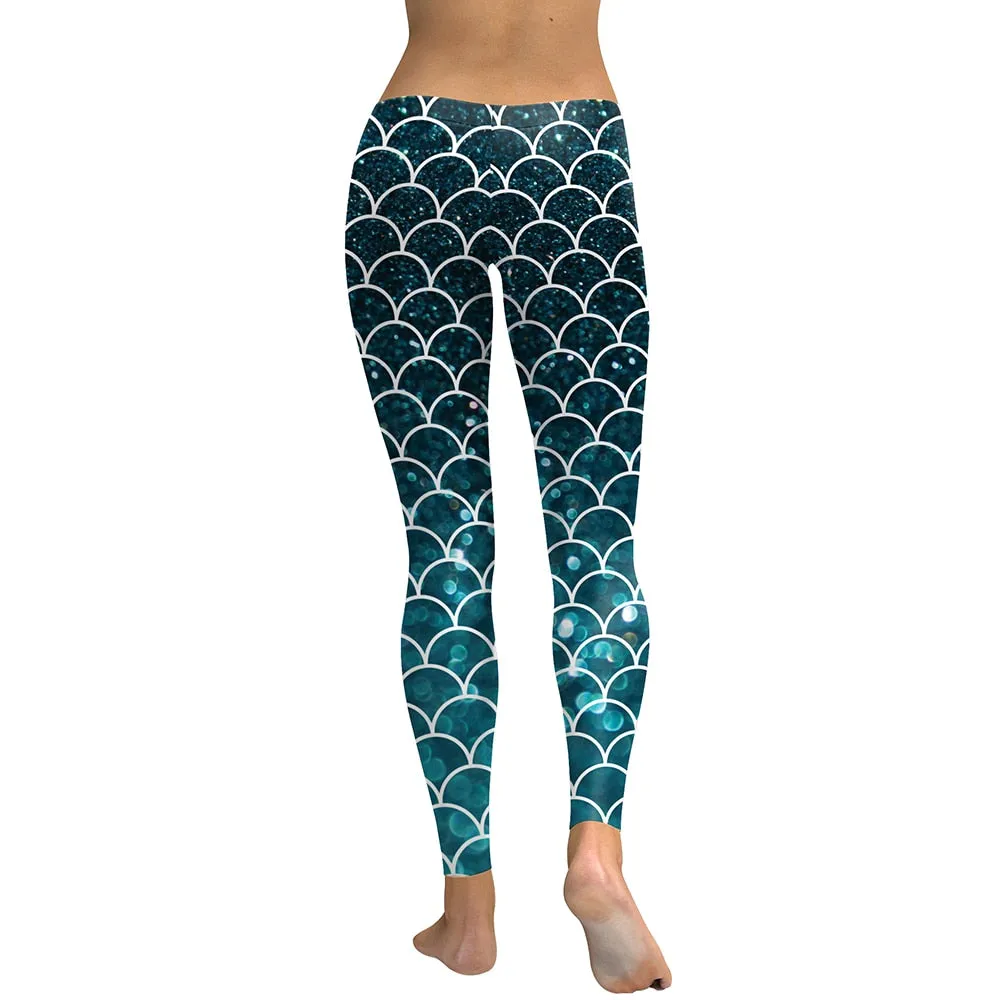 Summer Mermaid Glitter Leggings | Digital Print | High Waist Leggings | Workout Pants