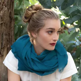 Teal Cashmere Scarf - Foxtail Pattern