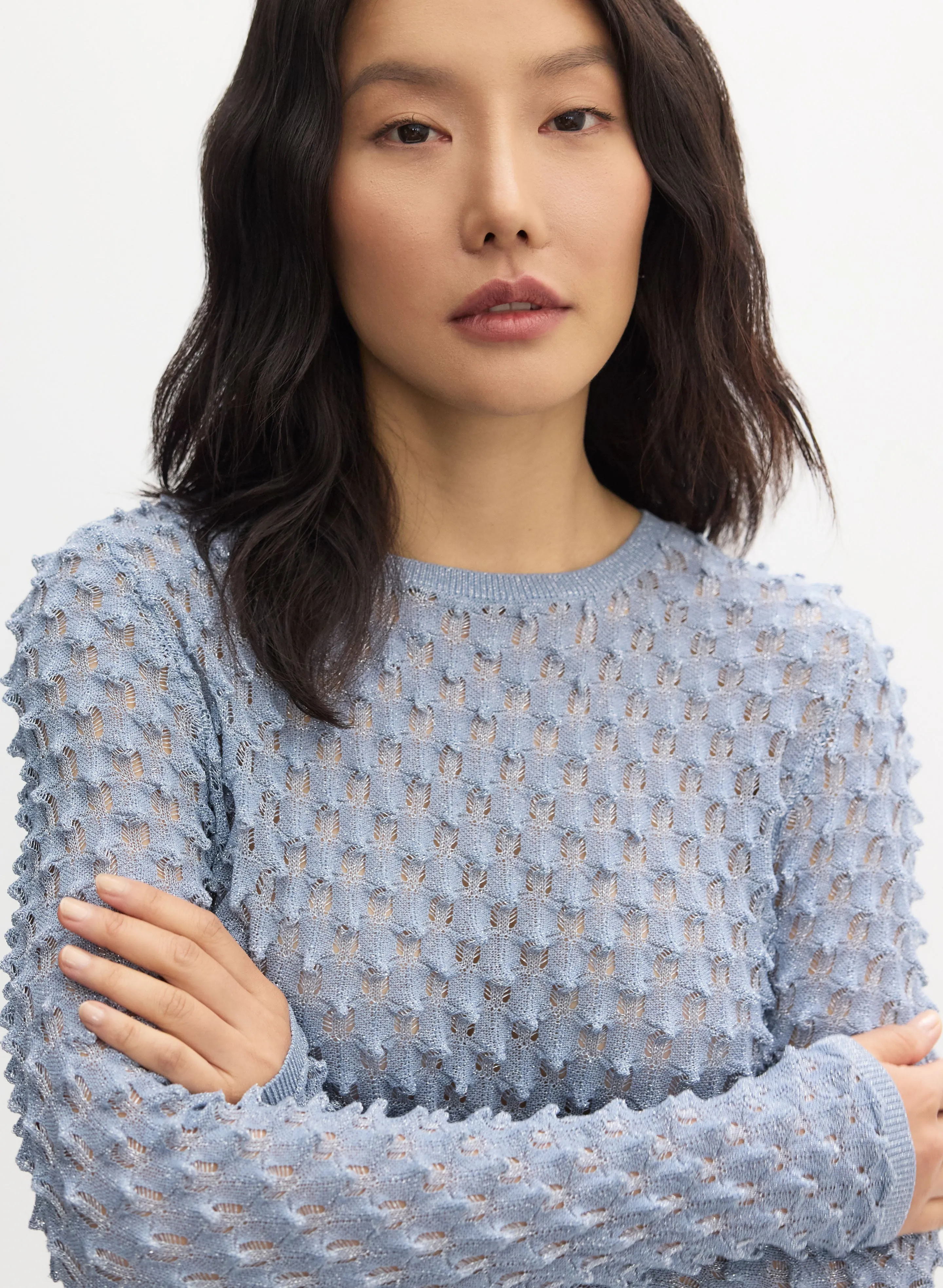 Textured Knit Sweater with Bubble Stitch Detail