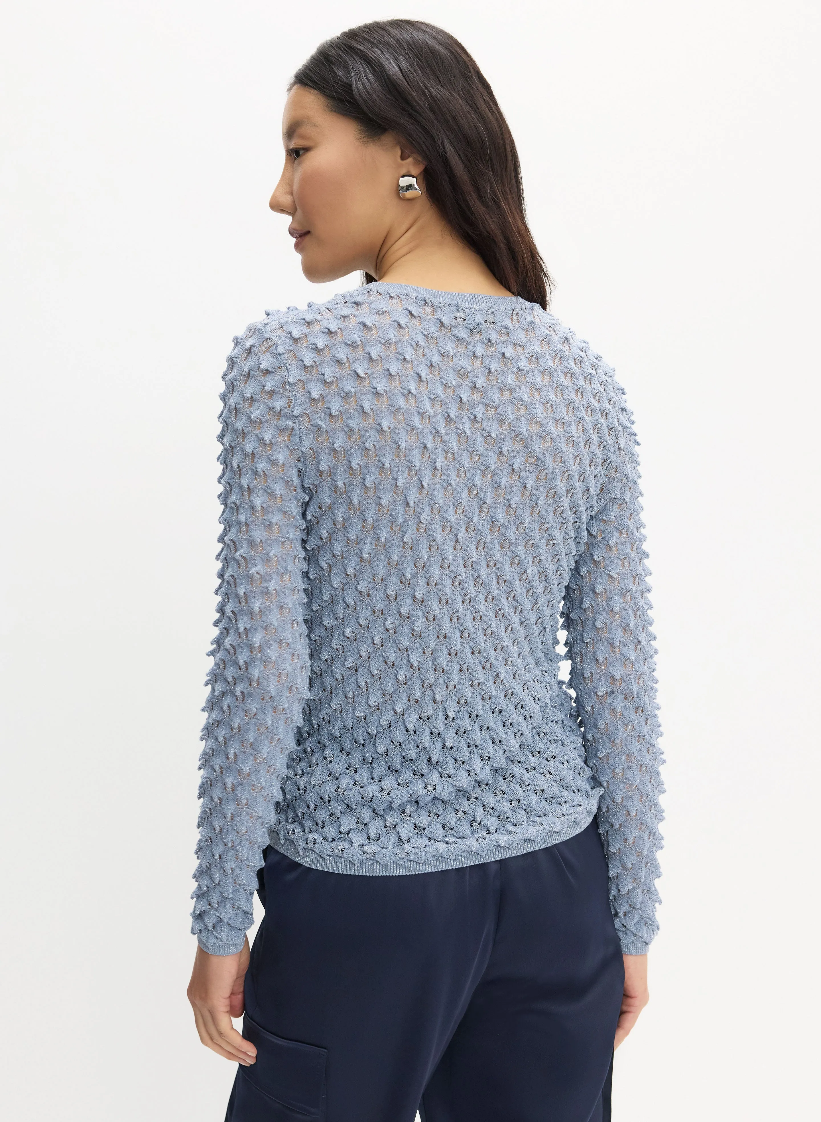 Textured Knit Sweater with Bubble Stitch Detail