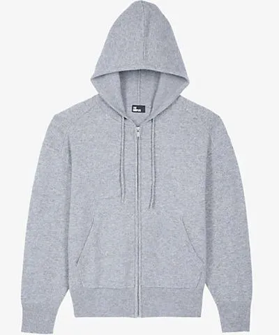 The Kooples Womens Middle Grey Mel Drawstring Hood Knitted Wool Blend Hoody