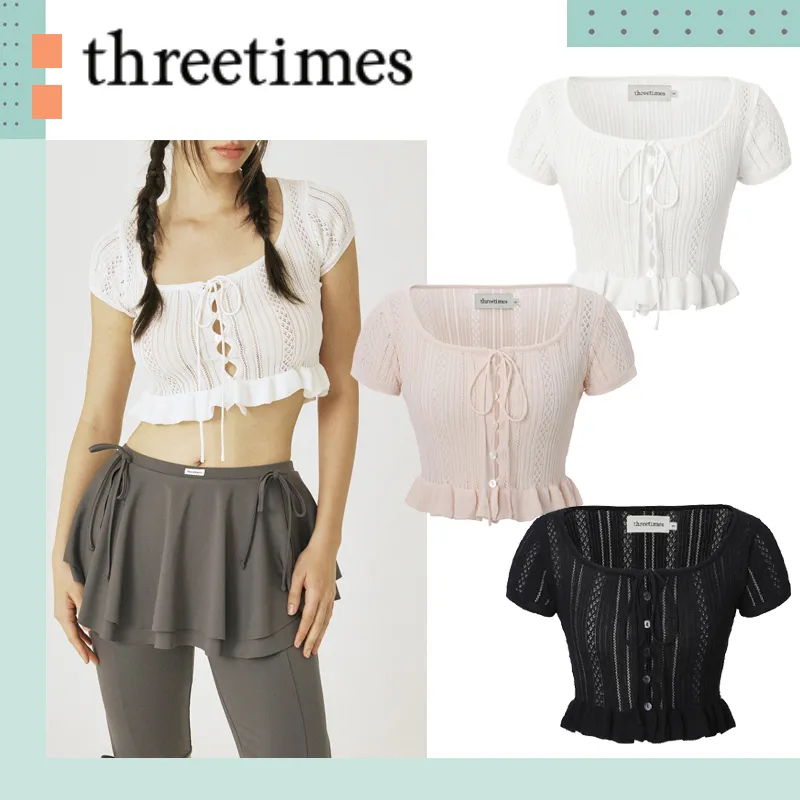 Three Times | Casual Street Style Plain Short Sleeves Elegant 