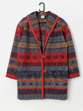 Oversized Aztec Fleece Coat in Blue and Orange - Large