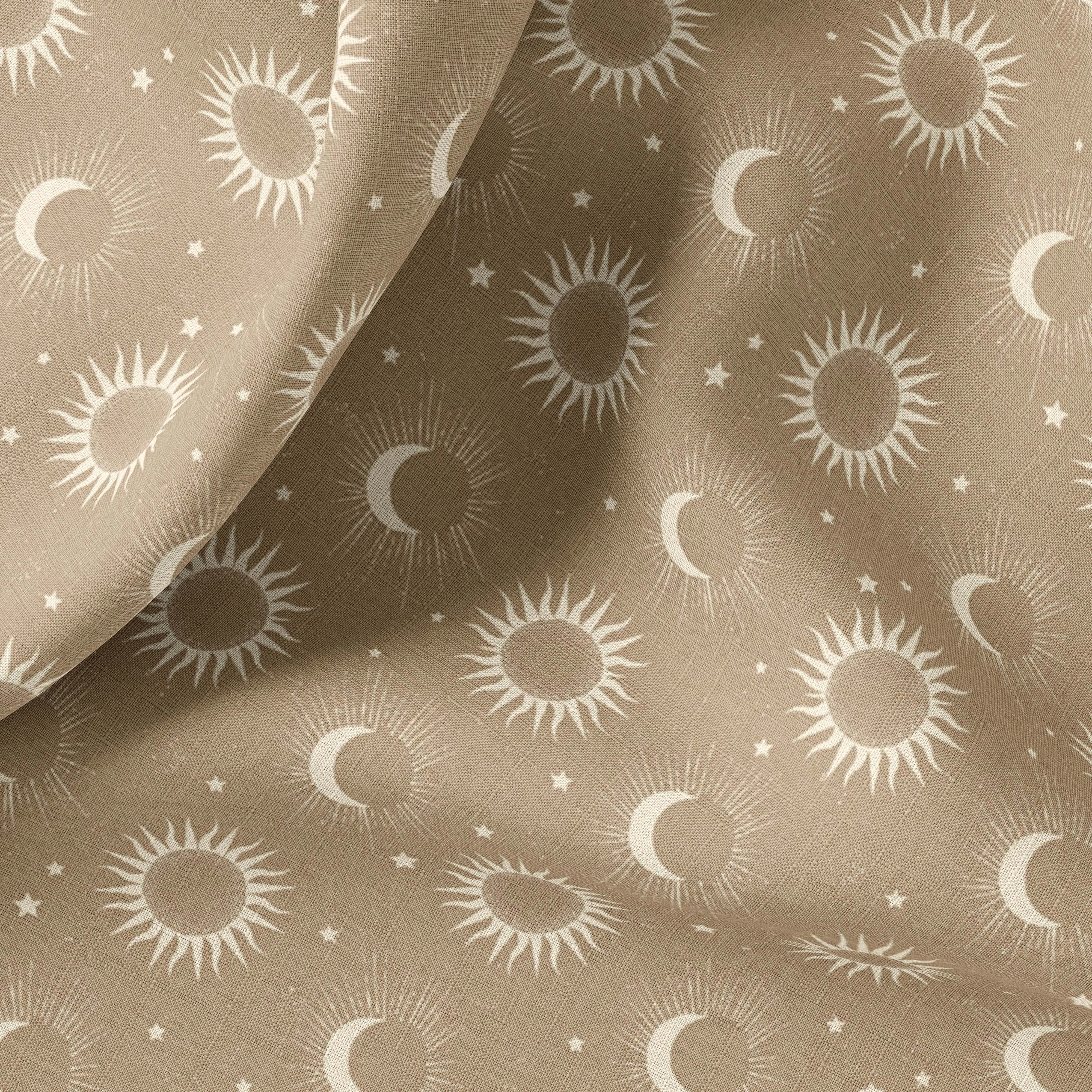 Vintage Stars Celestial Print Linen Fabric for Bedding, Curtains, Clothing, Table Cloth - By the Yard/Meter