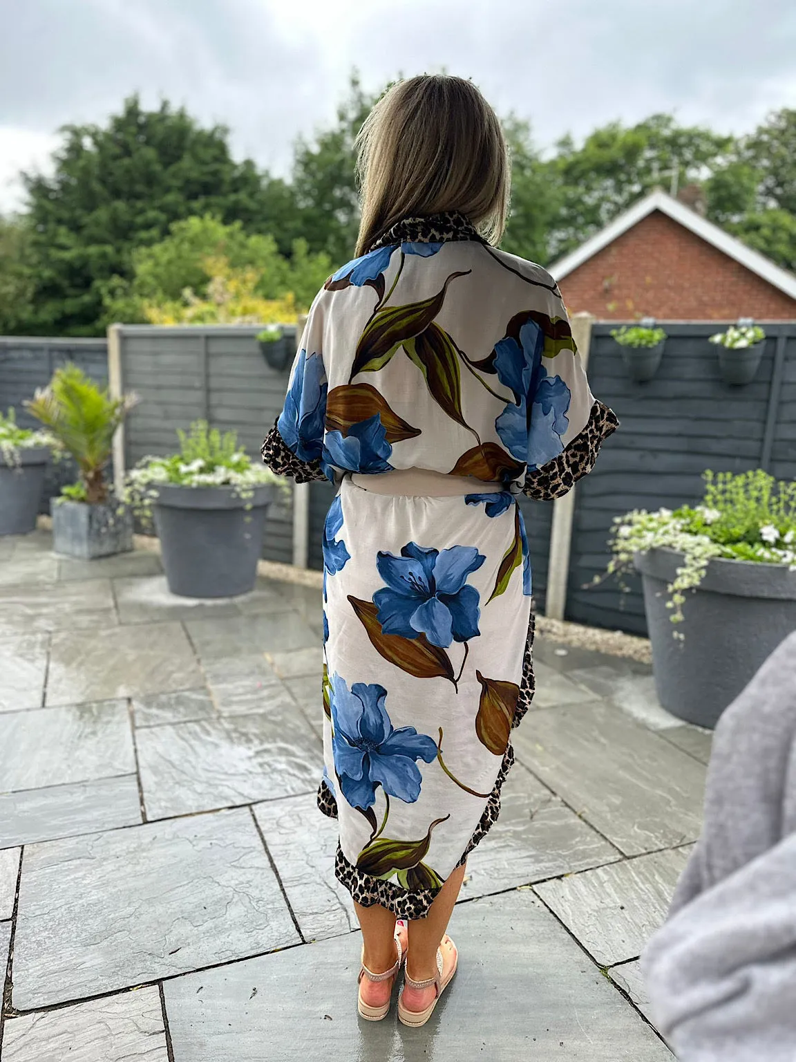 White Floral Shirt Dress with Leopard Trim - Emma