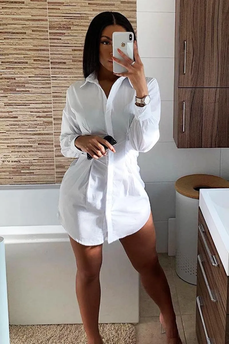 White Long Sleeve Shirt Dress - Laritza