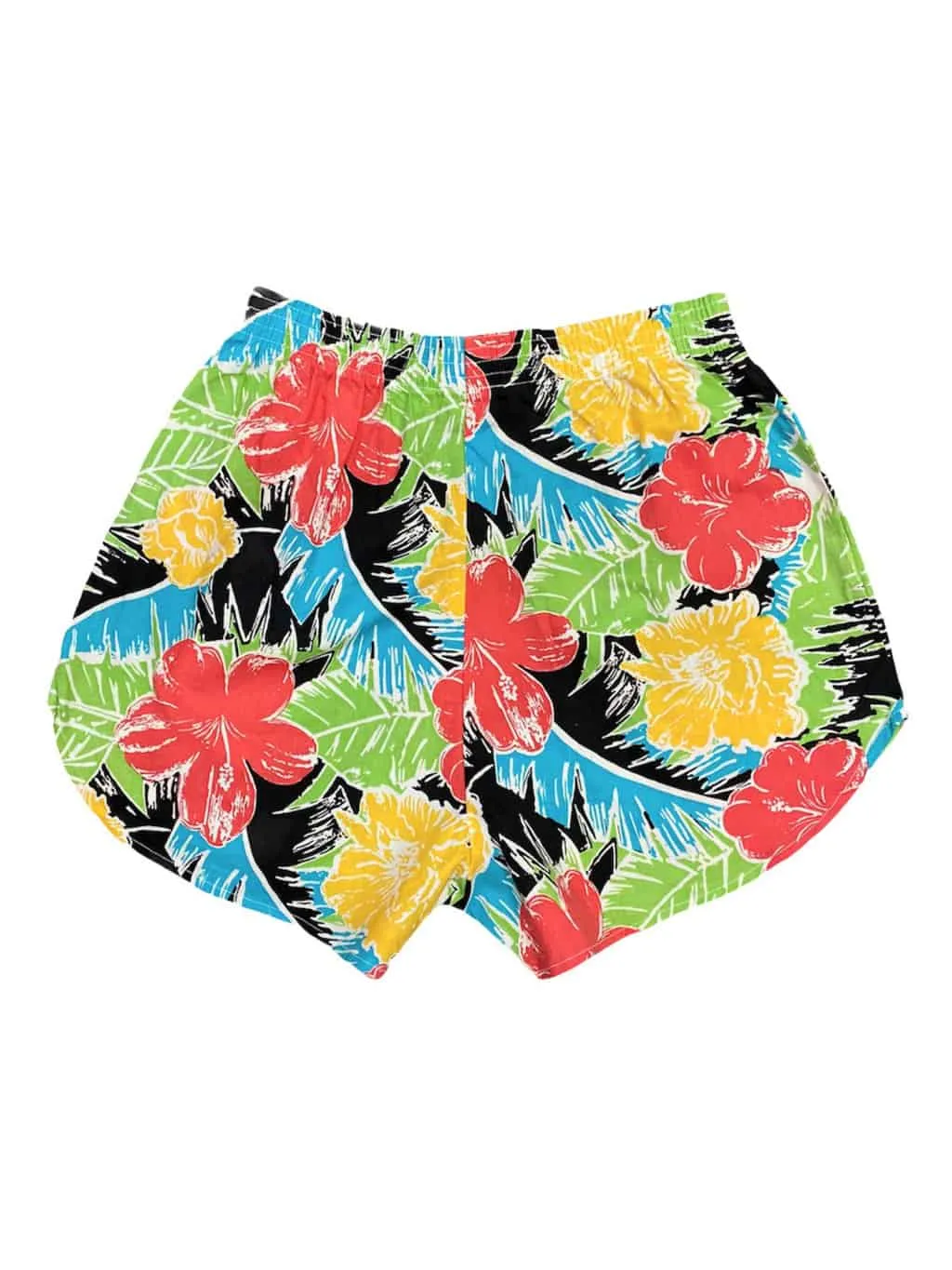 Women's Colorful Leaf and Flower Print Elastic Waist Shorts - Medium