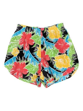 Women's Colorful Leaf and Flower Print Elastic Waist Shorts - Medium