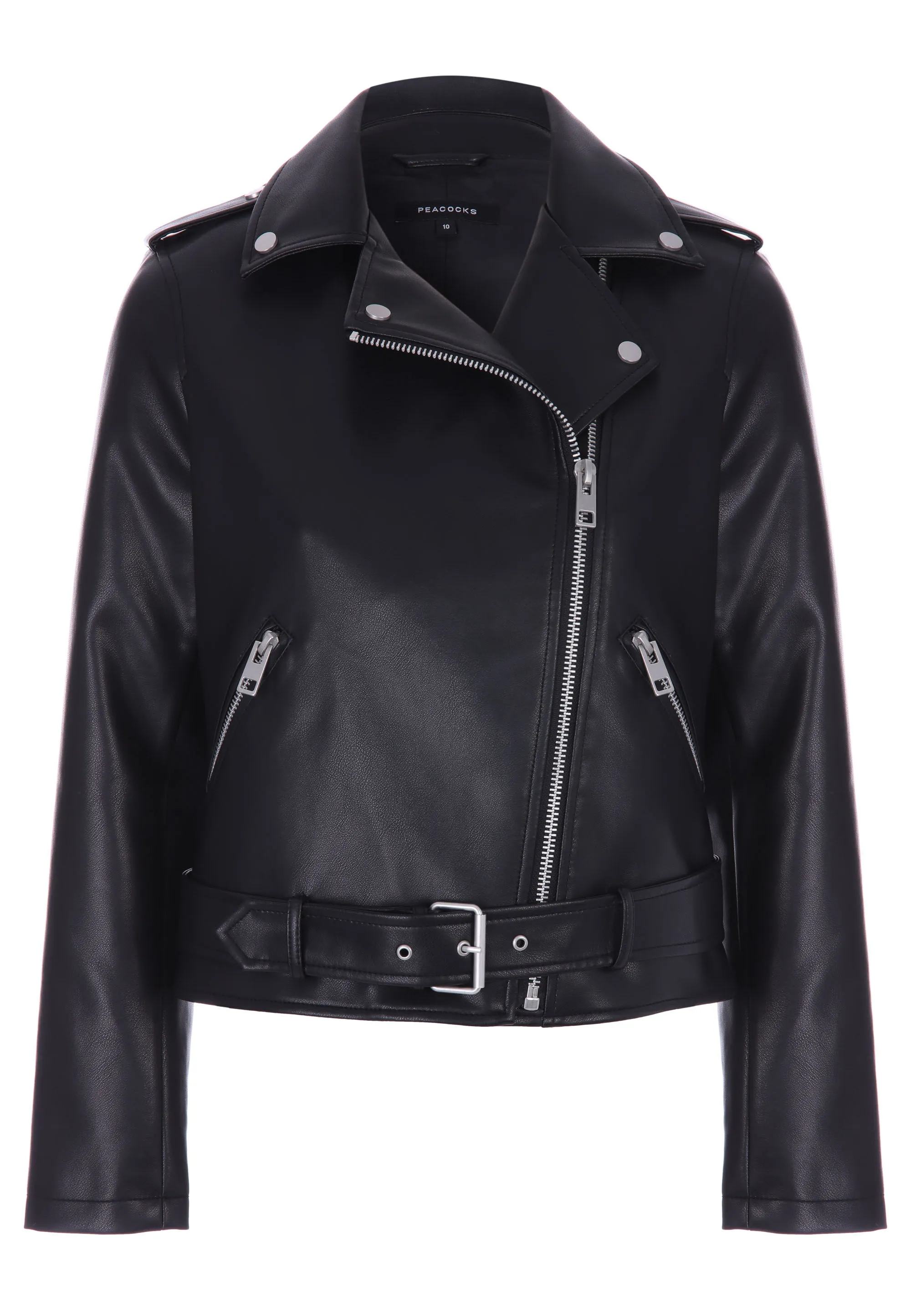 Women's Belted Biker Jacket in Black