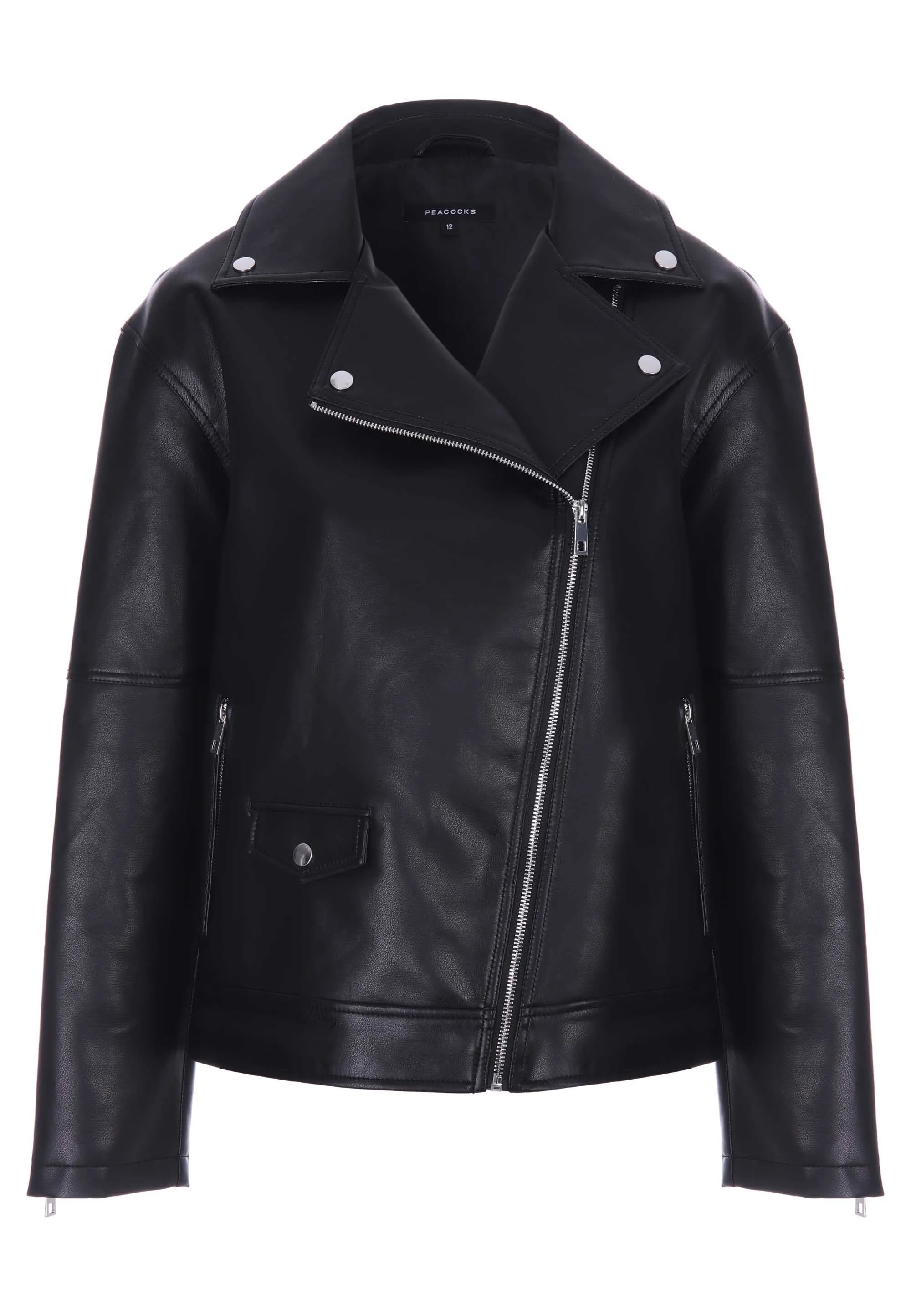 Women's Oversized Biker Jacket in Black PU