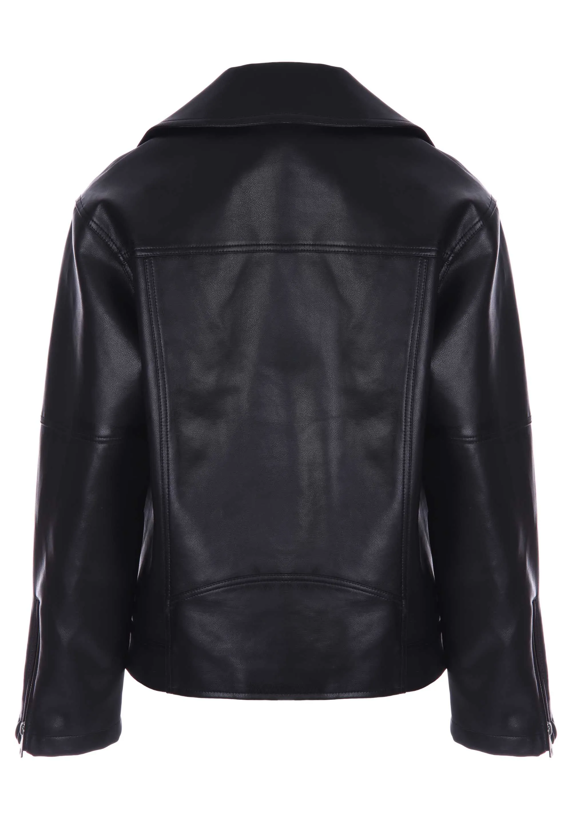 Women's Oversized Biker Jacket in Black PU