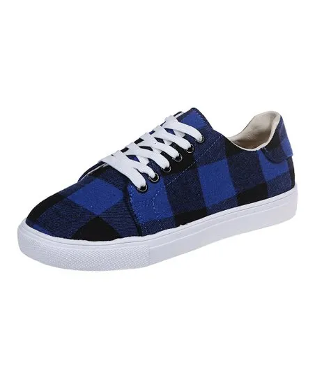 Womens Blue Black Buffalo Check Sneaker Sport Style