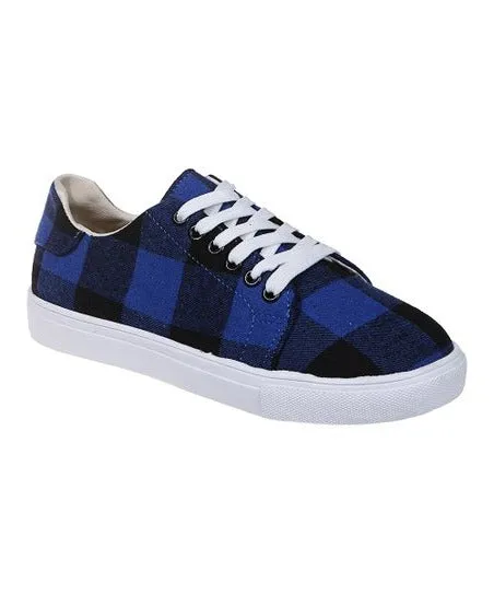 Womens Blue Black Buffalo Check Sneaker Sport Style