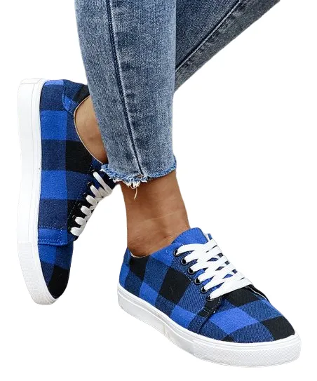 Womens Blue Black Buffalo Check Sneaker Sport Style