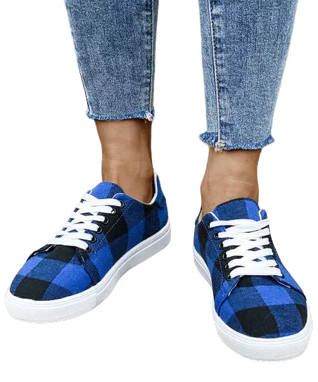 Womens Blue Black Buffalo Check Sneaker Sport Style