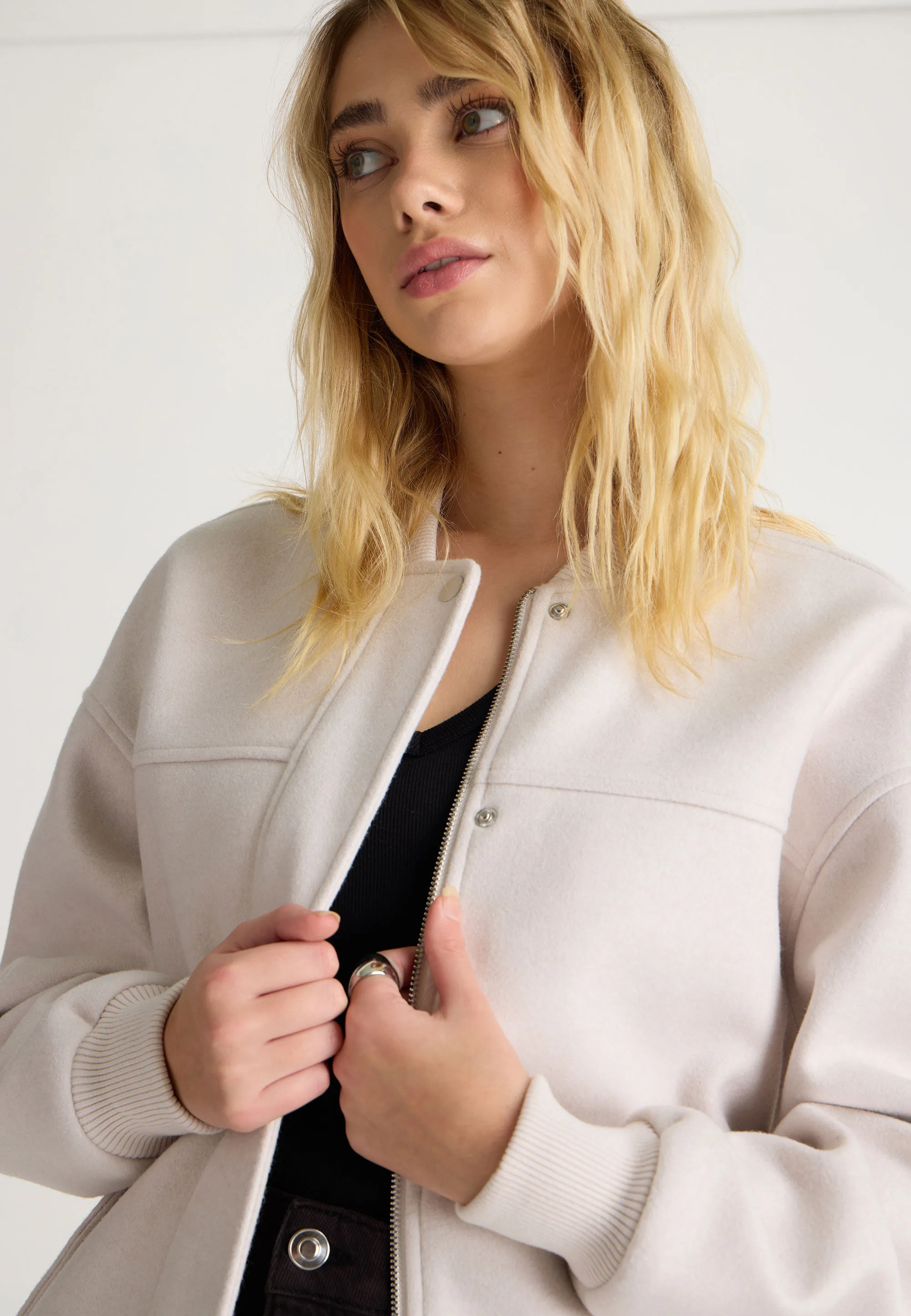 Women's Bomber Jacket in Cream Wool