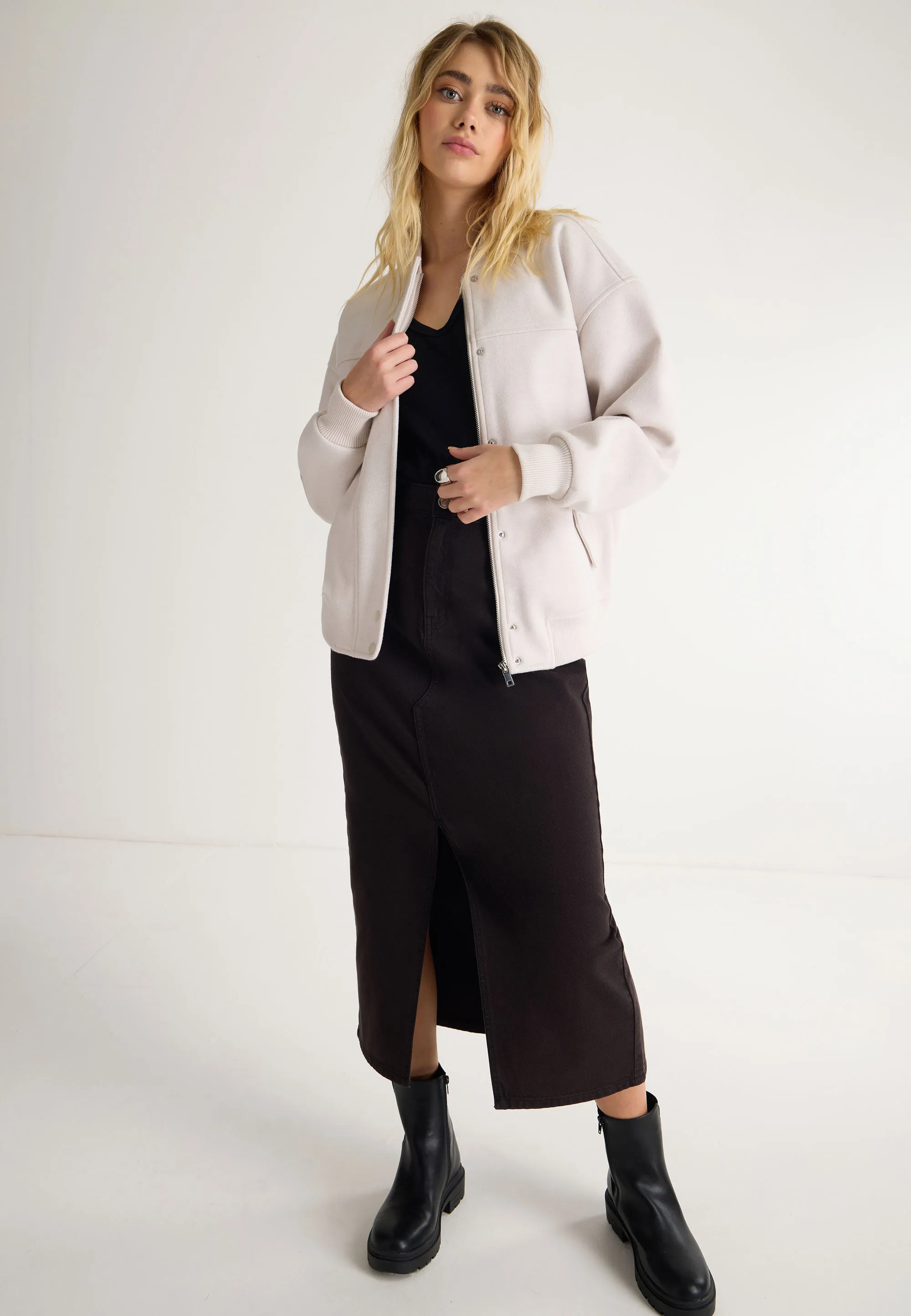 Women's Bomber Jacket in Cream Wool