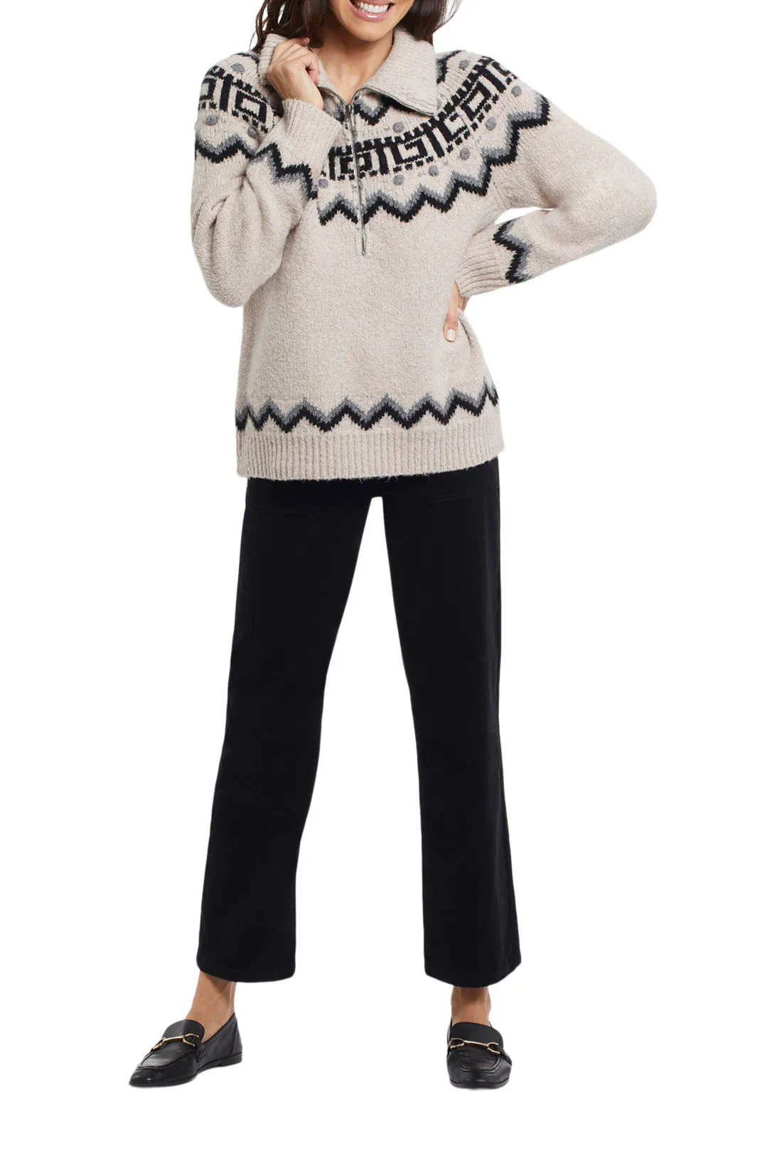 Women's Tribal Half-Zip Mock Neck Sweater