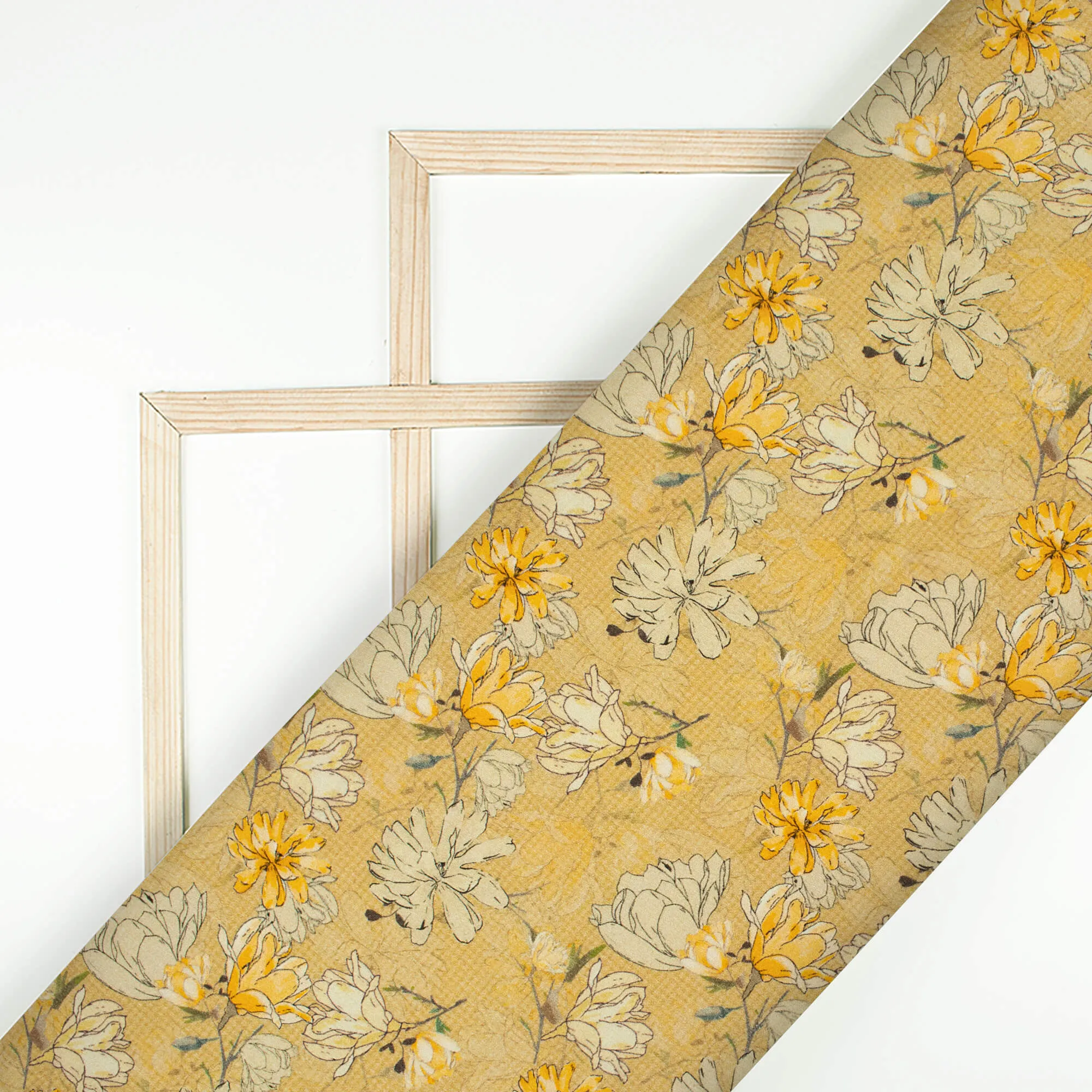 Yellow Beige Floral Digital Print Viscose Rayon Fabric 58 Inches Wide