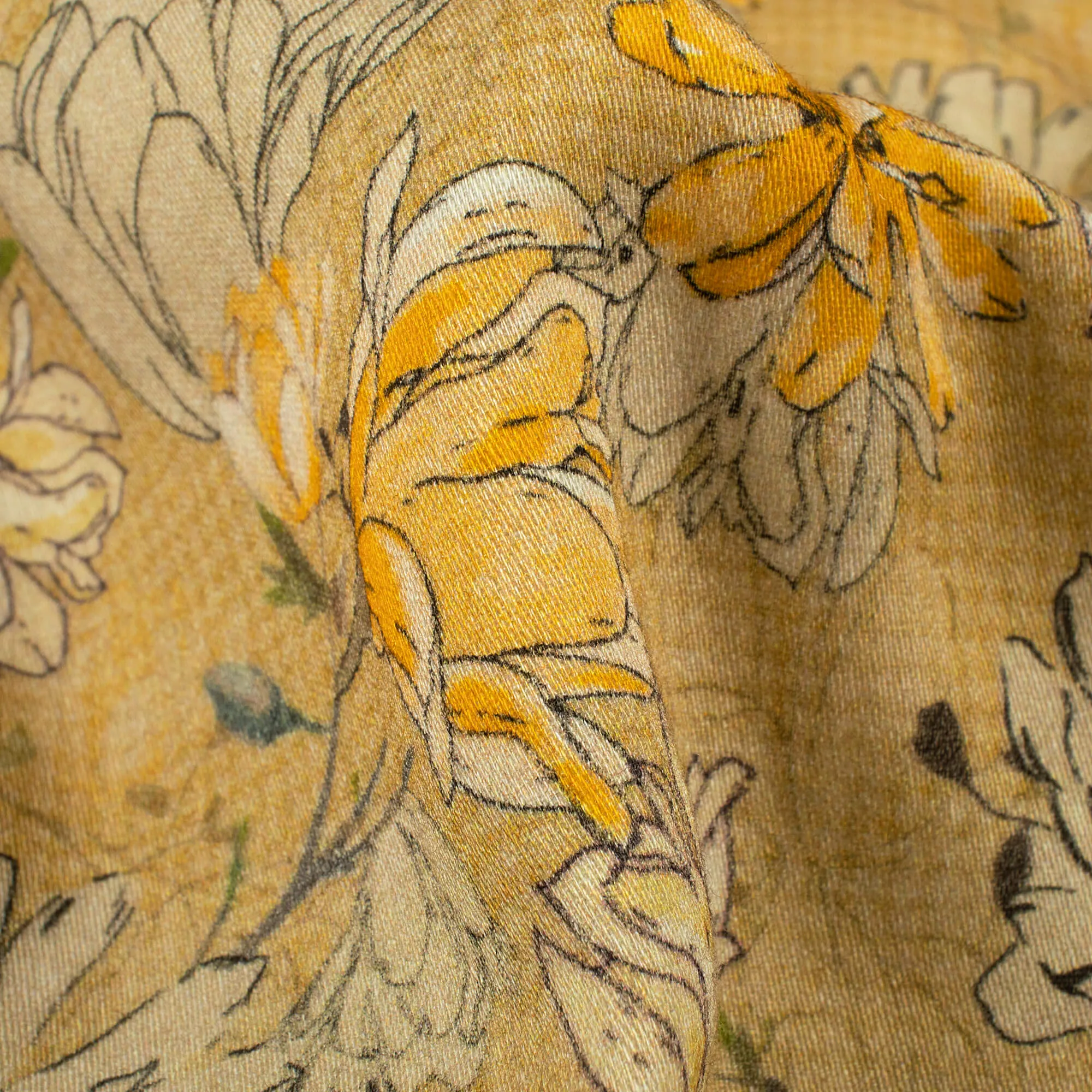 Yellow Beige Floral Digital Print Viscose Rayon Fabric 58 Inches Wide