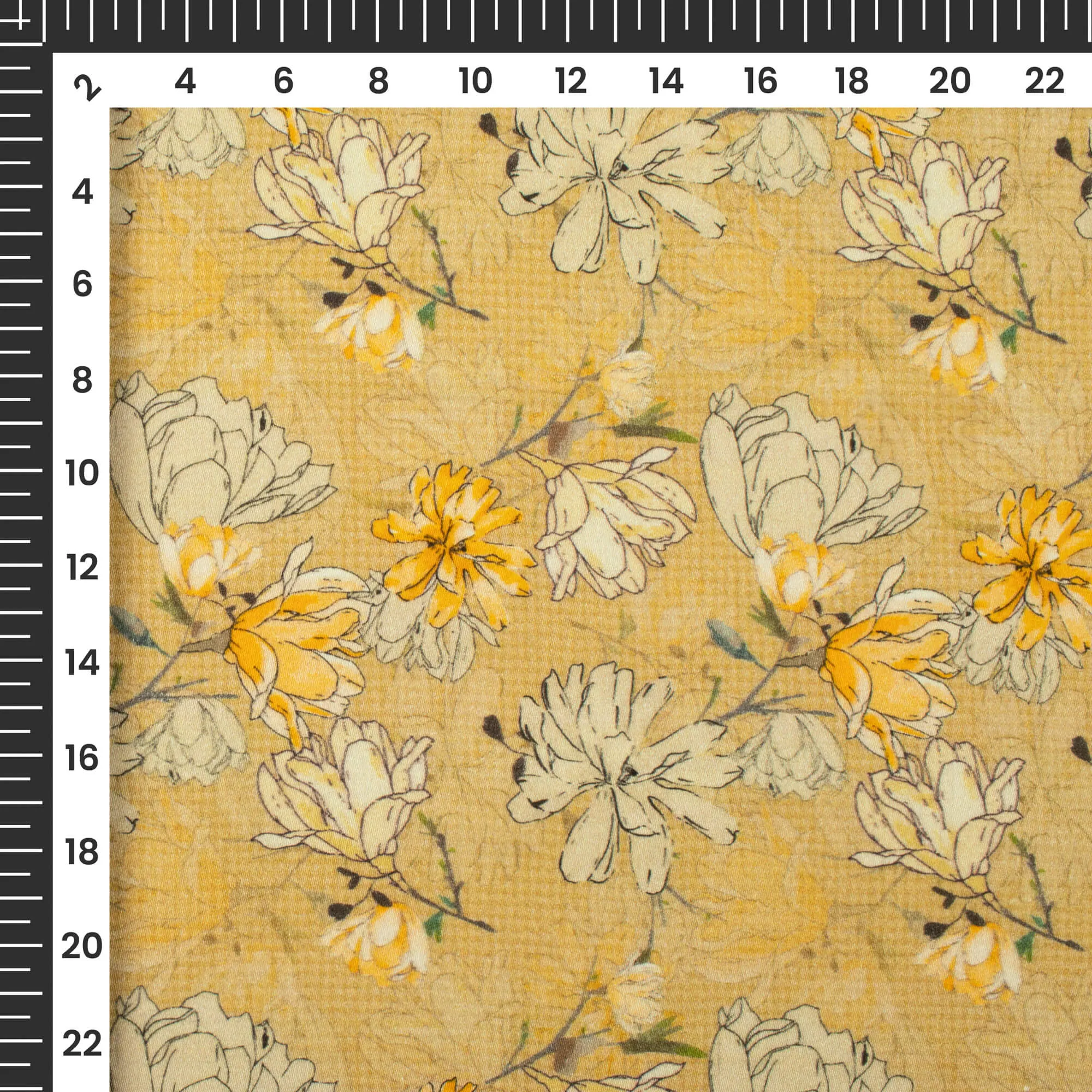 Yellow Beige Floral Digital Print Viscose Rayon Fabric 58 Inches Wide