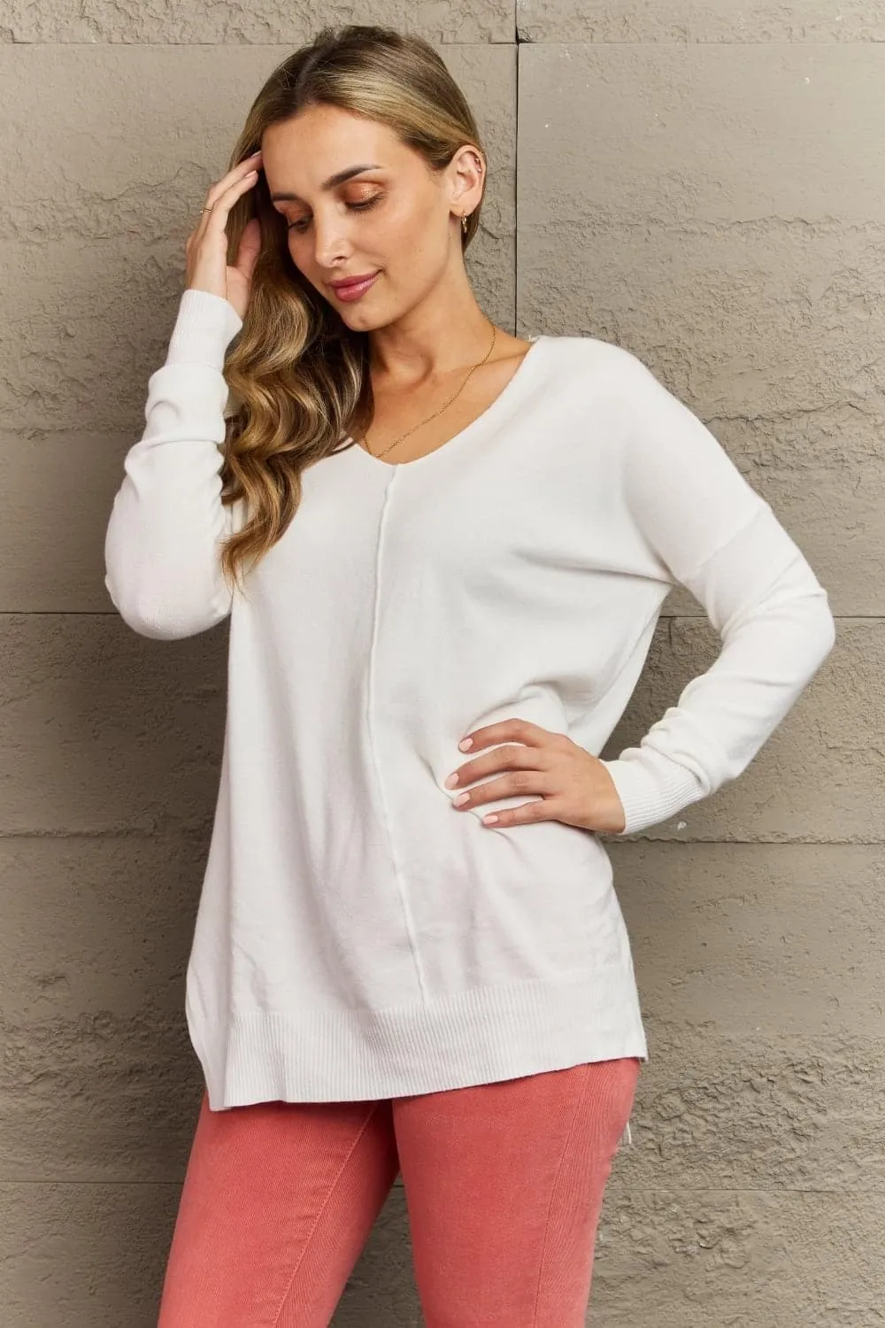 Zenana Center Seam Tunic Sweater in Ivory