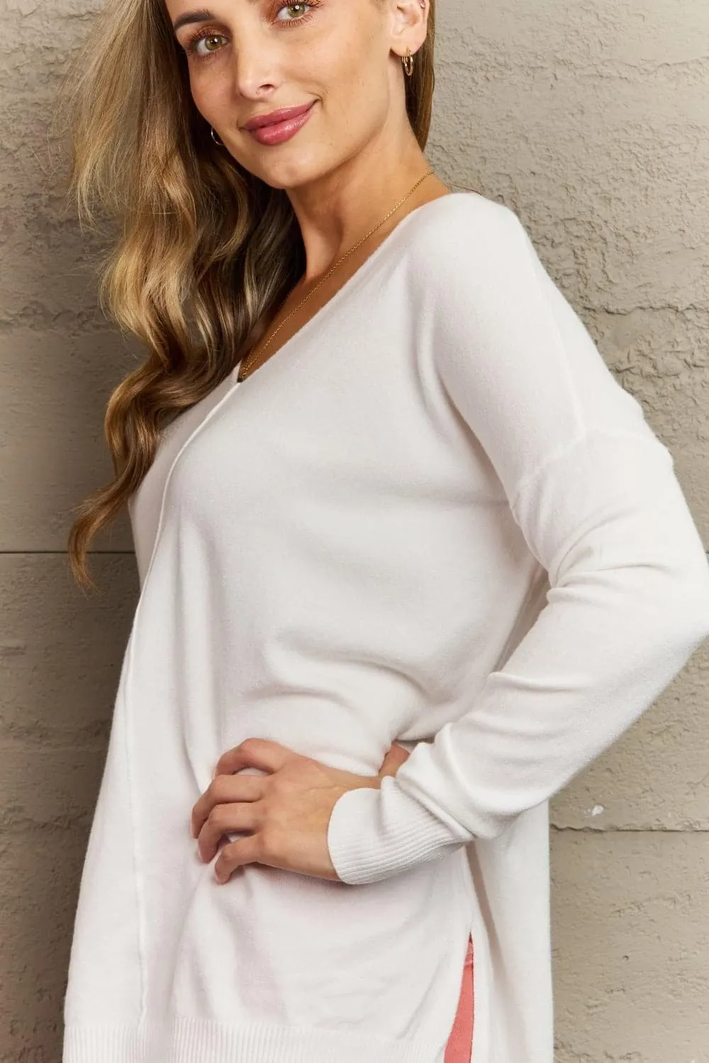 Zenana Center Seam Tunic Sweater in Ivory