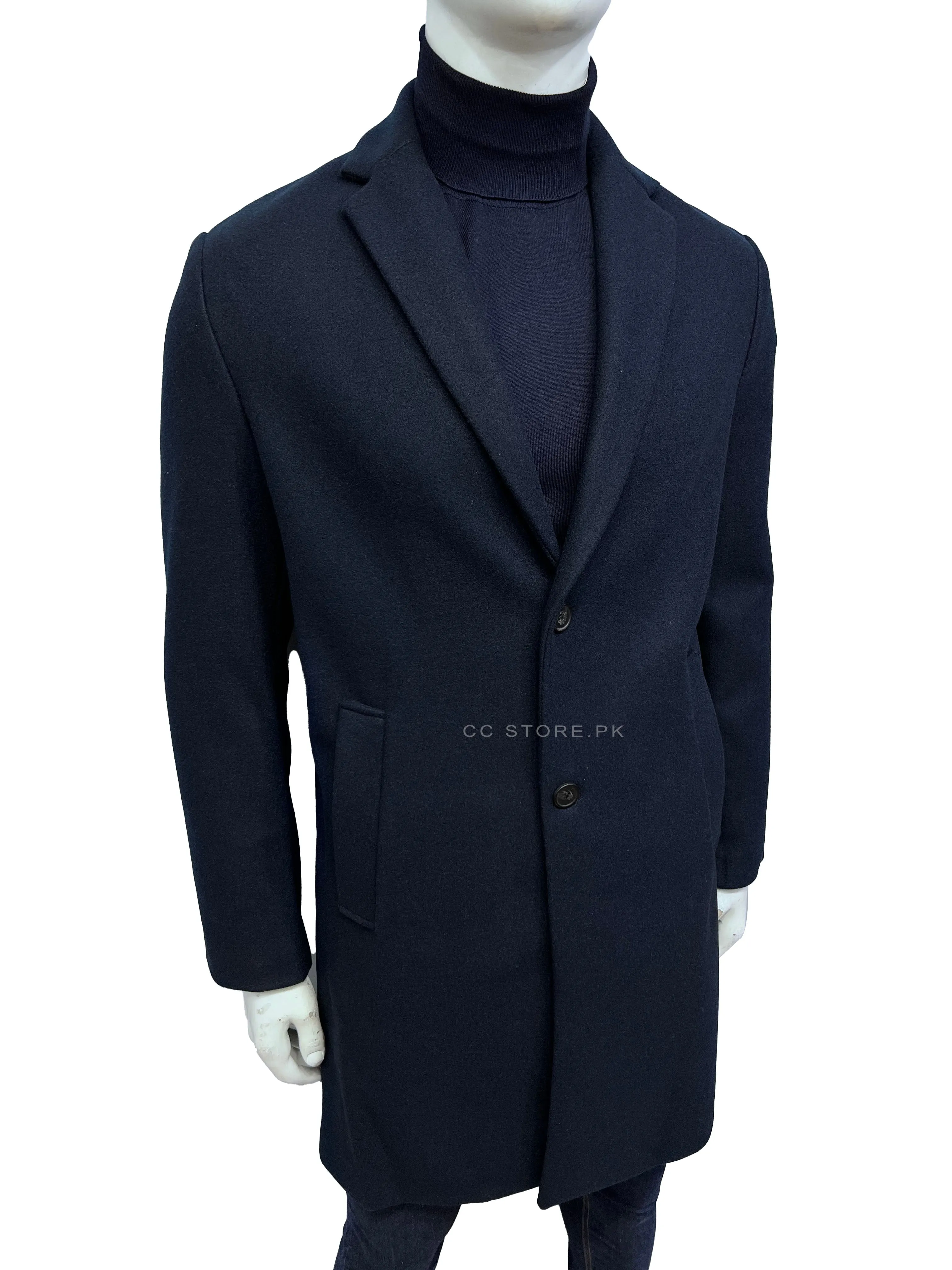 ZR Stretch Navy Blue Long Coat can be rewritten as Navy Blue Long Coat with ZR Stretch for better search engine optimization.