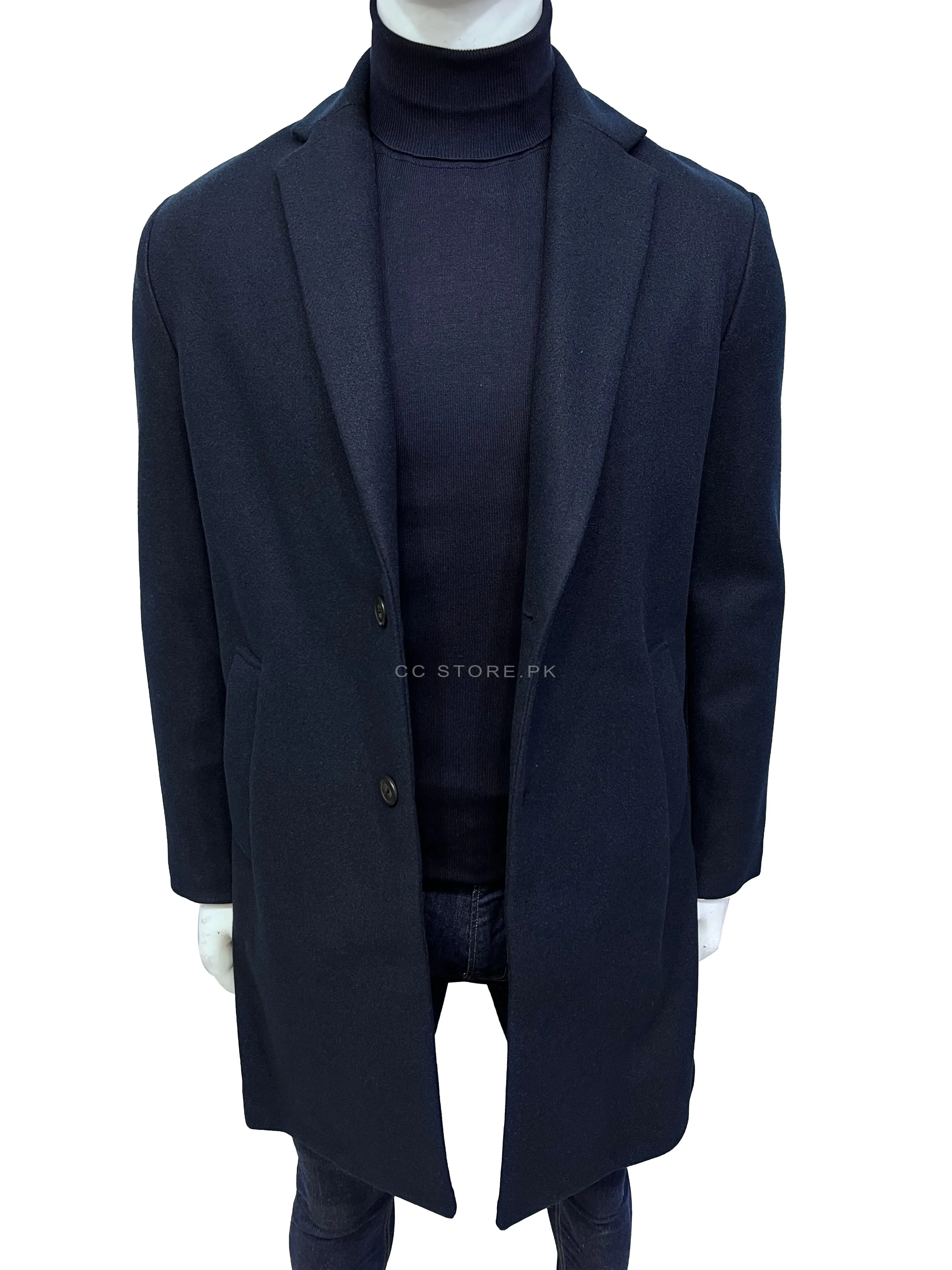 ZR Stretch Navy Blue Long Coat can be rewritten as Navy Blue Long Coat with ZR Stretch for better search engine optimization.